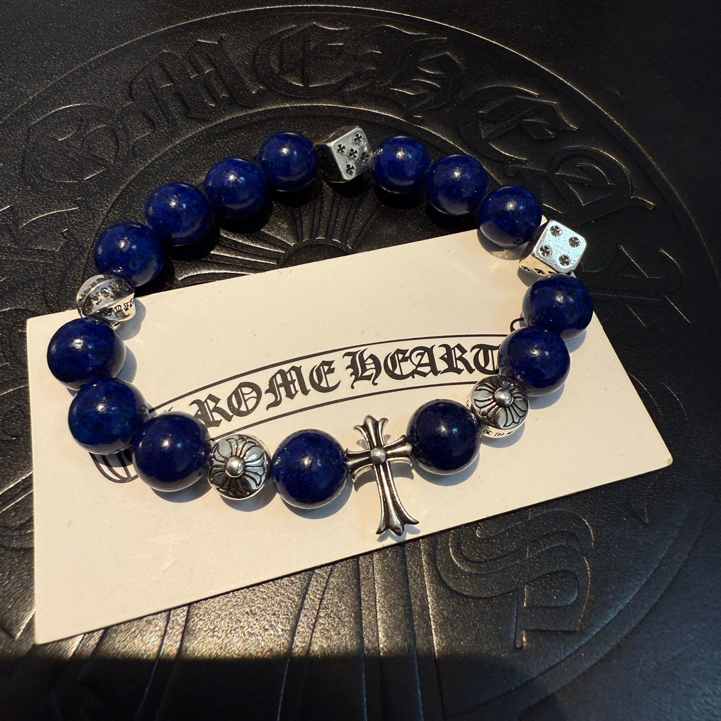  新款【专柜品质】Chrome Hearts克罗心经典复古多元素青金石手链手串，凹凸造型不同的花纹设计风
