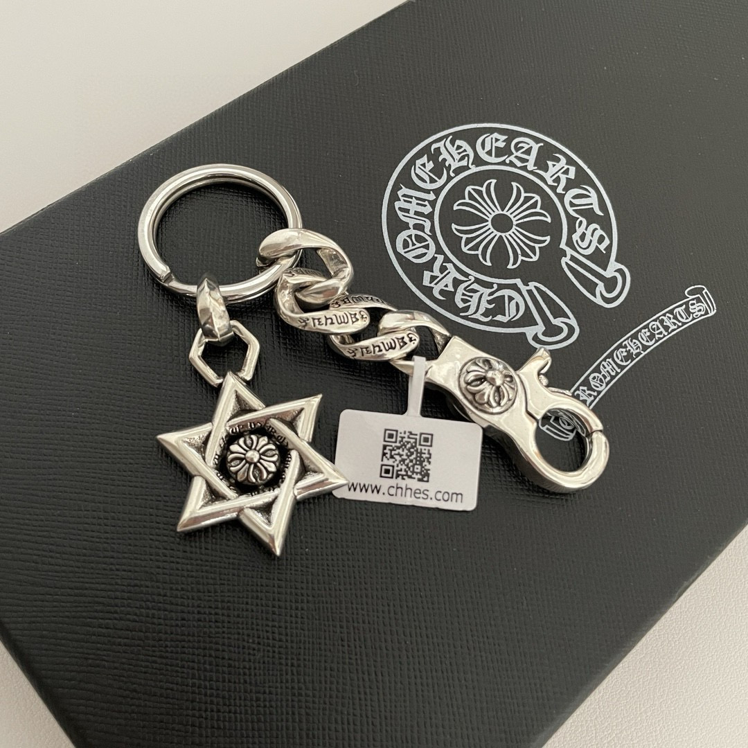  新款【专柜品质】Chrome Hearts克罗心 经典复古钥匙扣 六芒星吊坠 凹凸造型不同的花纹设计风