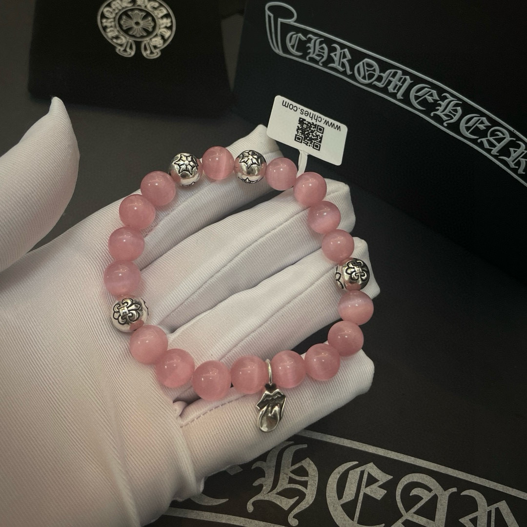  新款【专柜品质】Chrome Hearts克罗心 经典复古多元素粉红猫眼石手链 手串，凹凸造型不同的花