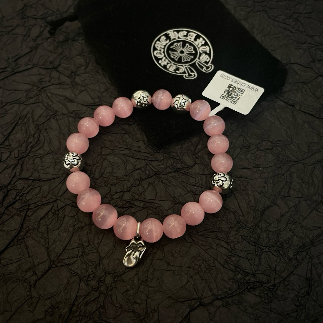  新款【专柜品质】Chrome Hearts克罗心 经典复古多元素粉红猫眼石手链 手串，凹凸造型不同的花