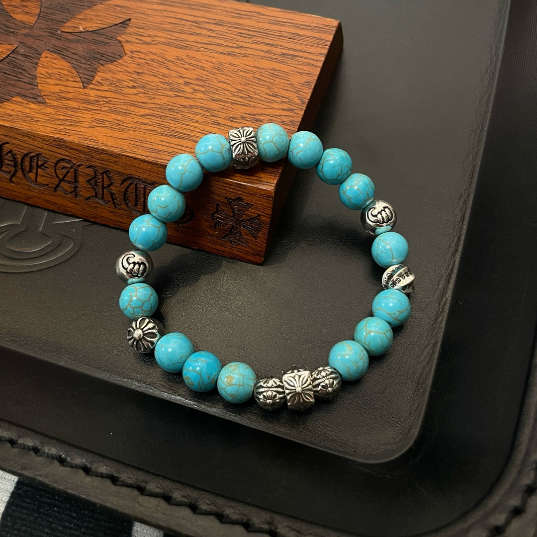  新款【专柜品质】Chrome Hearts克罗心 经典复古多元素蓝松石手链 手串，凹凸造型不同的花纹设