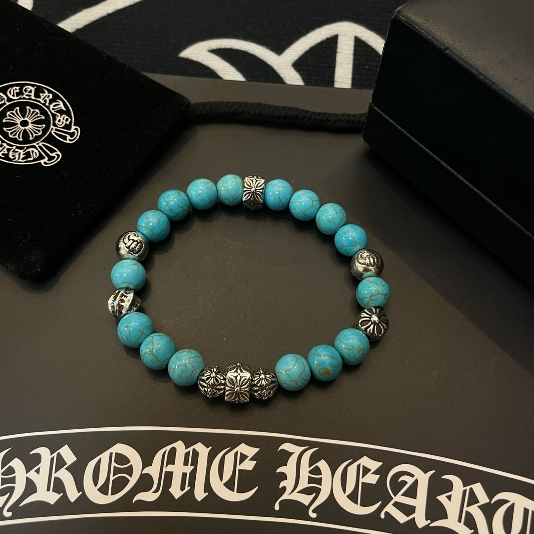  新款【专柜品质】Chrome Hearts克罗心 经典复古多元素蓝松石手链 手串，凹凸造型不同的花纹设