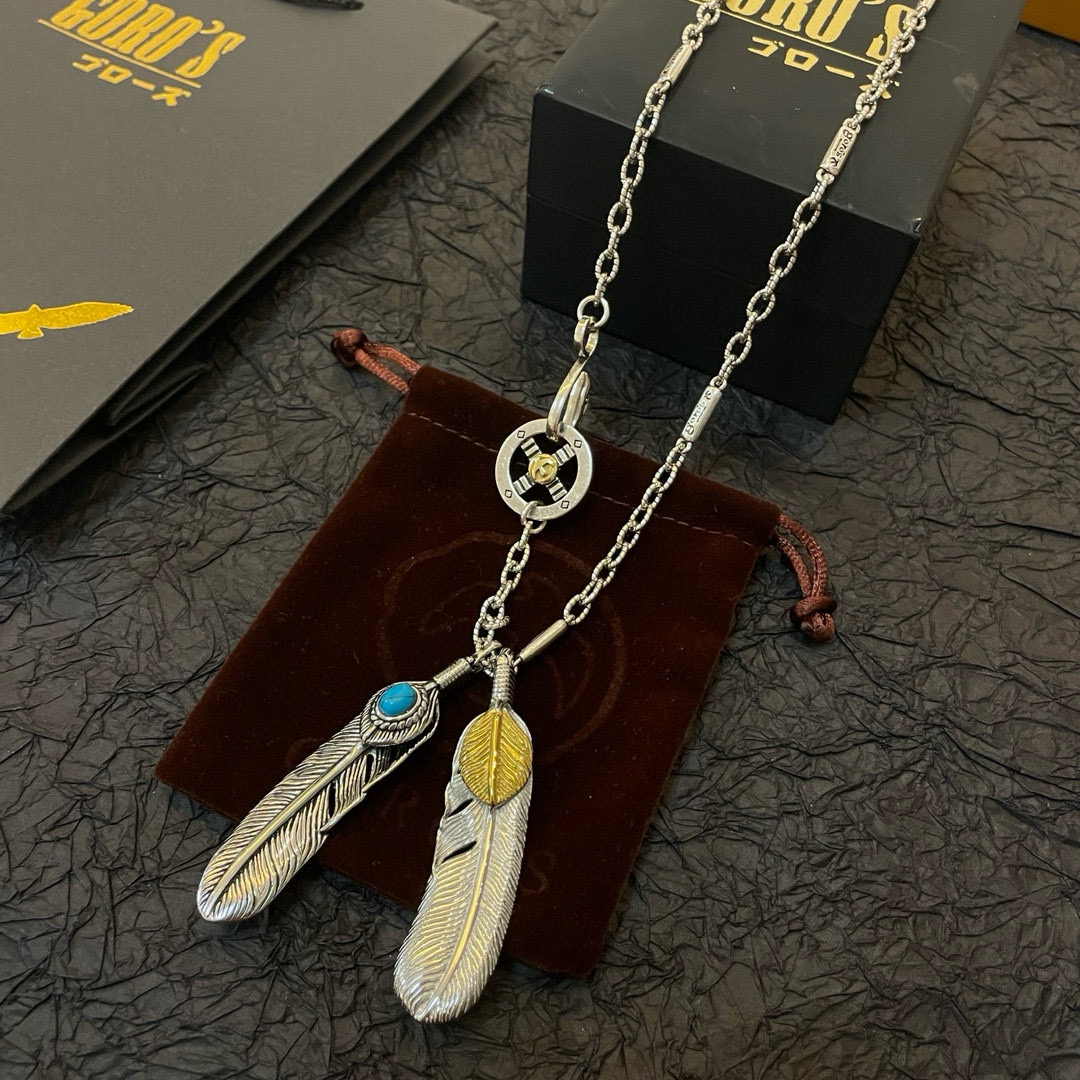  【新品上架】Goro’s高桥吾郎松石上金羽毛双吊坠，高桥经典项链，顶级版本，认准独家拍摄，主攻高端市场