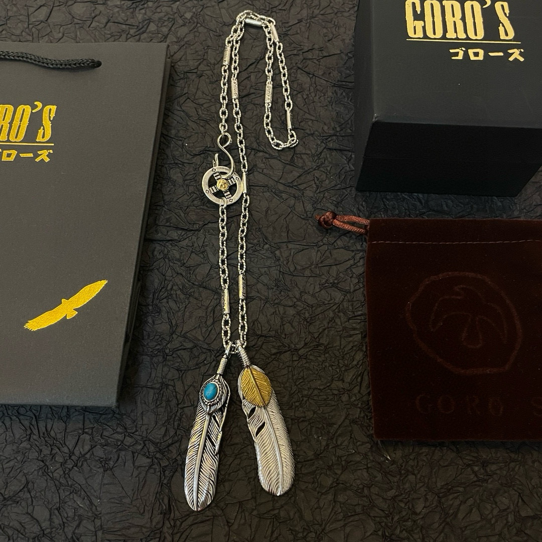  【新品上架】Goro’s高桥吾郎松石上金羽毛双吊坠，高桥经典项链，顶级版本，认准独家拍摄，主攻高端市场