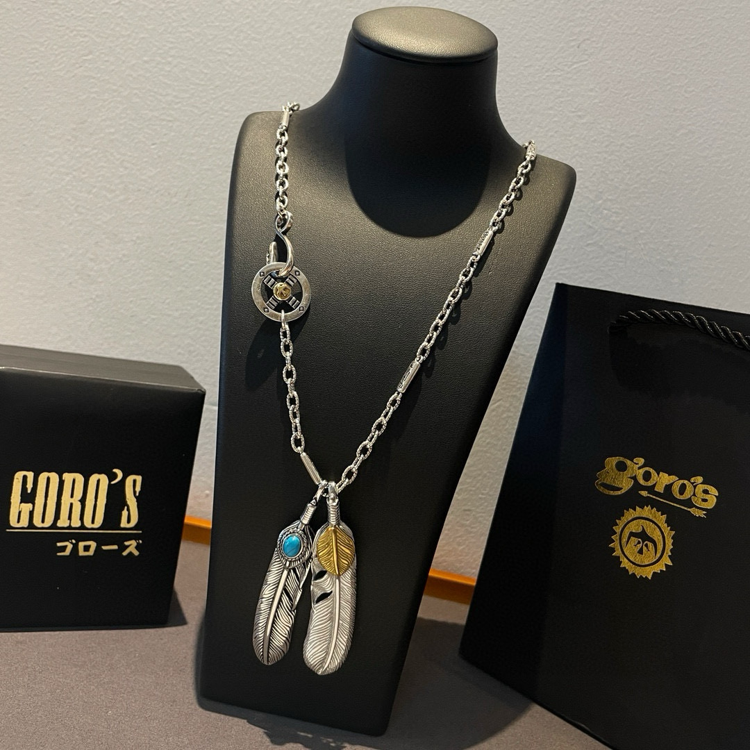  【新品上架】Goro’s高桥吾郎松石上金羽毛双吊坠，高桥经典项链，顶级版本，认准独家拍摄，主攻高端市场