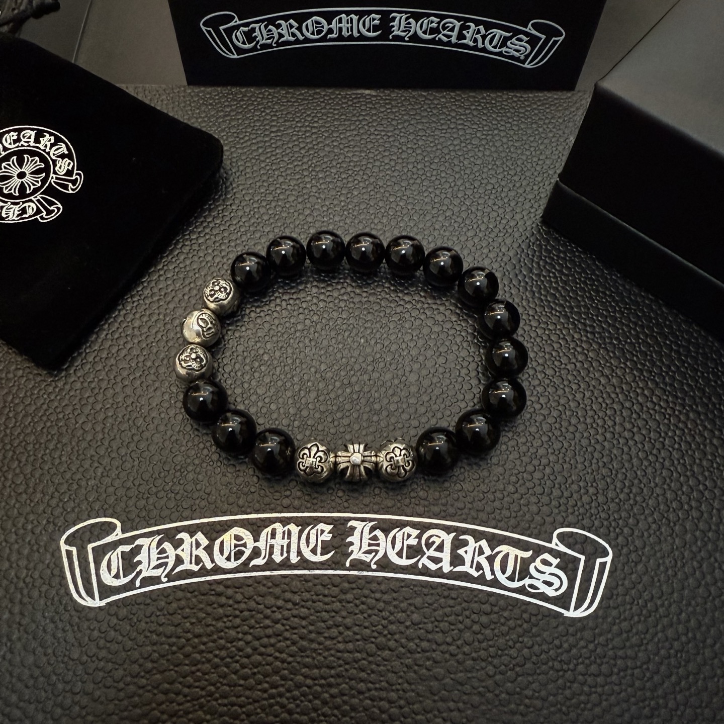  新款【专柜品质】Chrome Hearts克罗心 经典复古多元素黑曜石手串手链 ，快手/ins/小红书
