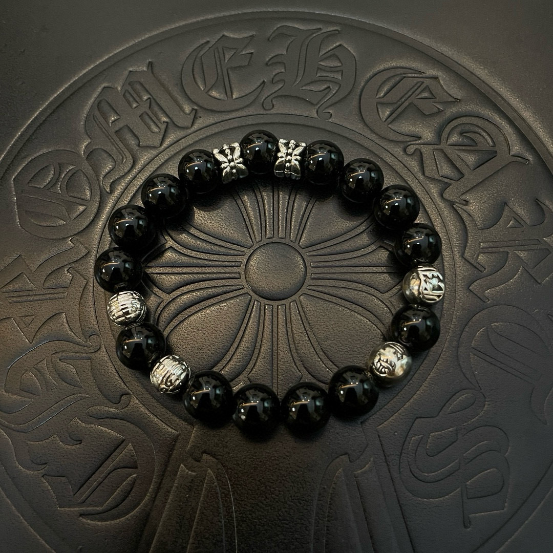  新款【专柜品质】Chrome Hearts克罗心 经典复古多元素，黑玛瑙手链 手串，凹凸造型不同的花纹