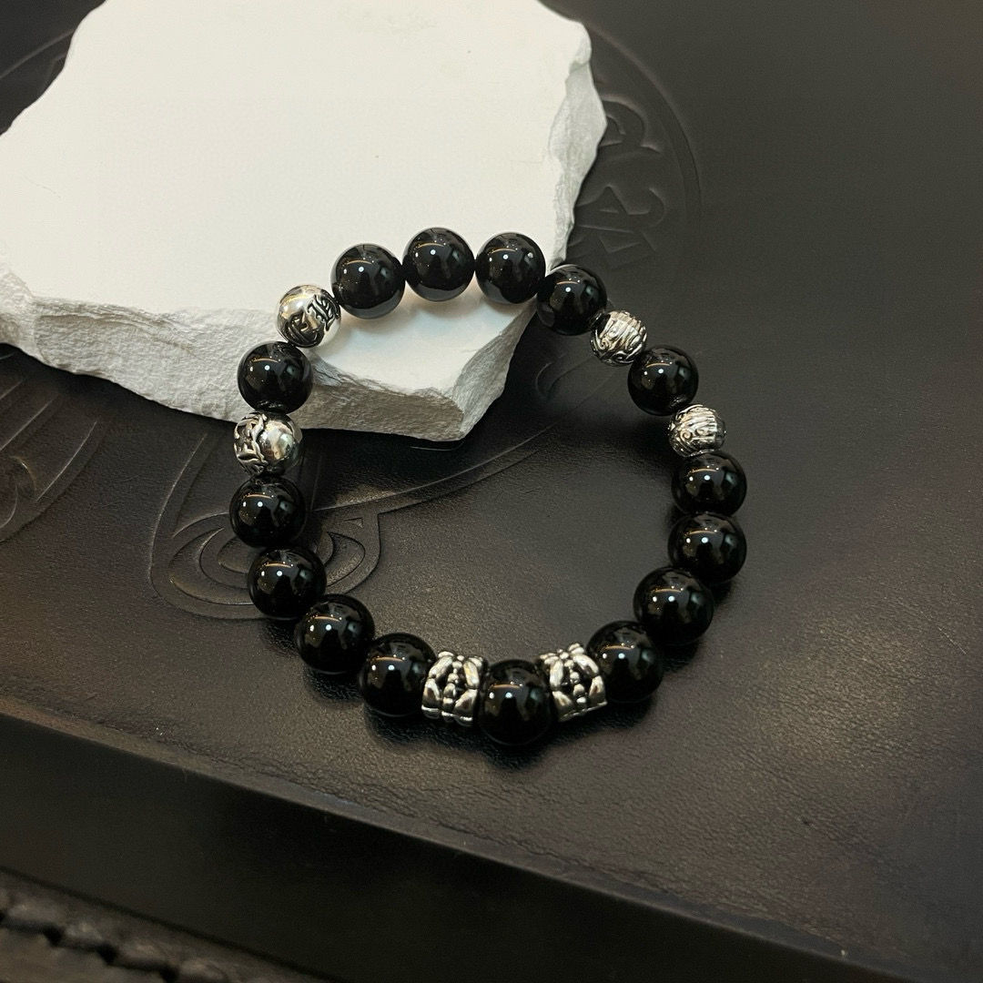  新款【专柜品质】Chrome Hearts克罗心 经典复古多元素，黑玛瑙手链 手串，凹凸造型不同的花纹