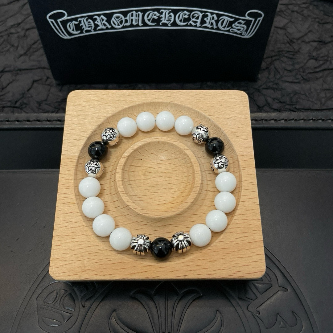 批 新款【专柜品质】Chrome Hearts克罗心 经典复古白色猫眼石多元素手链手串，凹凸造型不同的花