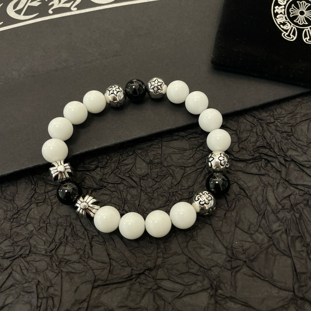 批 新款【专柜品质】Chrome Hearts克罗心 经典复古白色猫眼石多元素手链手串，凹凸造型不同的花