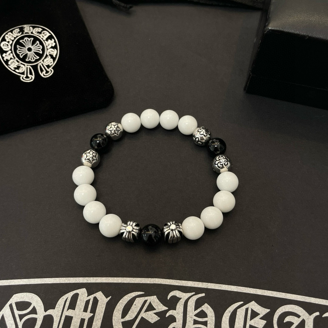批 新款【专柜品质】Chrome Hearts克罗心 经典复古白色猫眼石多元素手链手串，凹凸造型不同的花