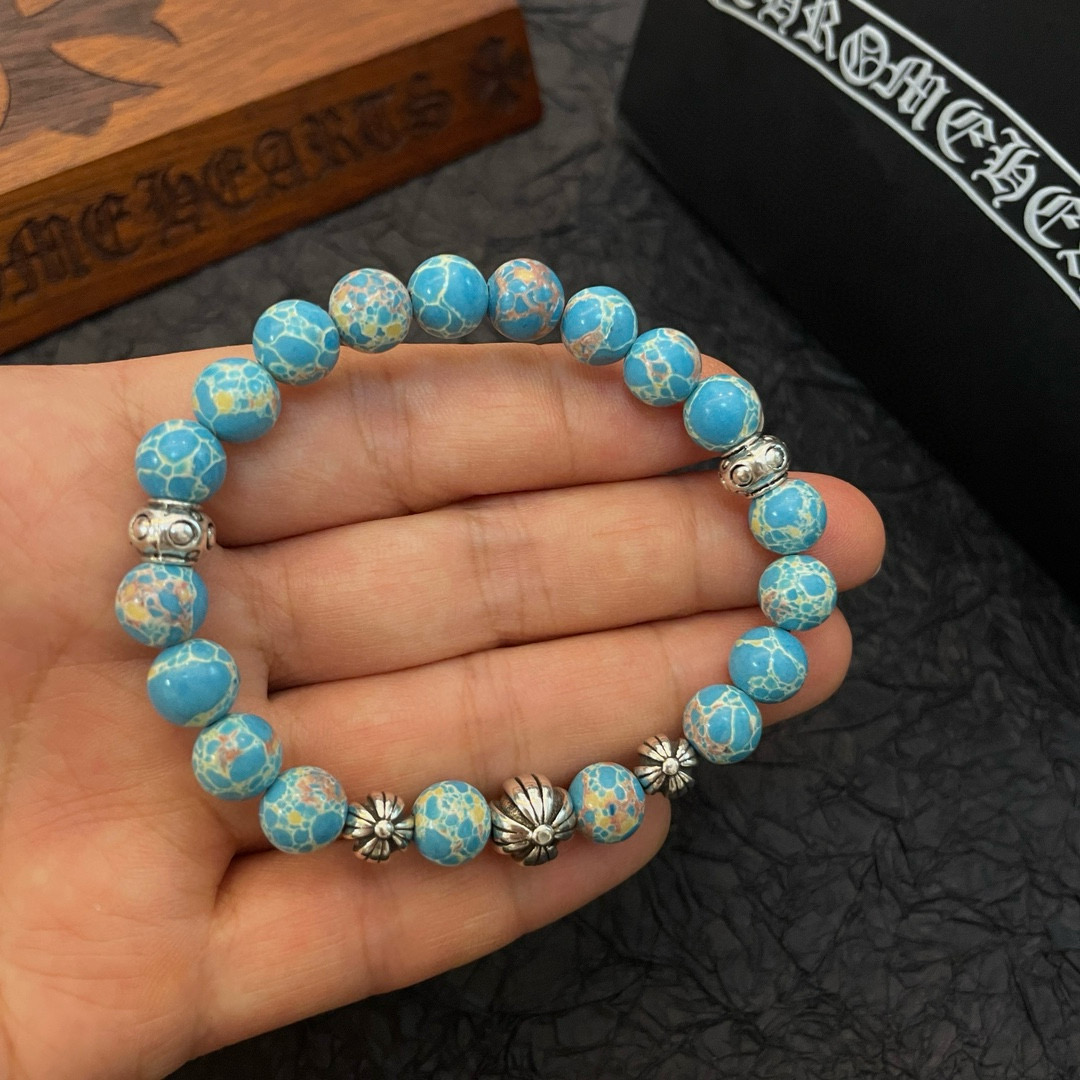 批 新款【专柜品质】Chrome Hearts克罗心 经典复古多元素蓝松石手链手串，凹凸造型不同的花纹设
