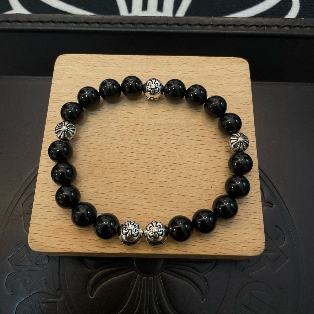  新款【专柜品质】Chrome Hearts克罗心 经典复古多元素黑曜石手链手串，凹凸造型不同的花纹设计
