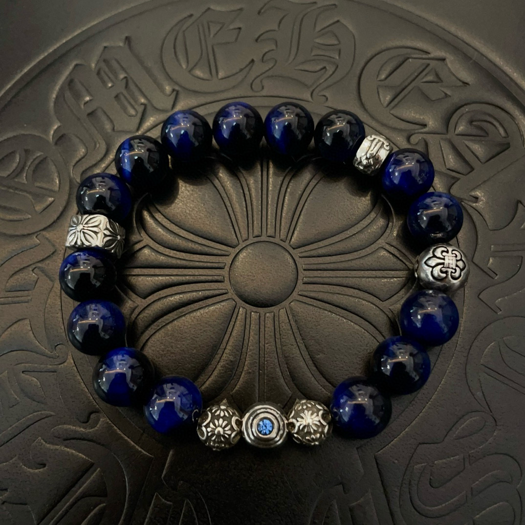  新款【专柜品质】Chrome Hearts克罗心 经典复古多元素青金石手链手串，凹凸造型不同的花纹设计