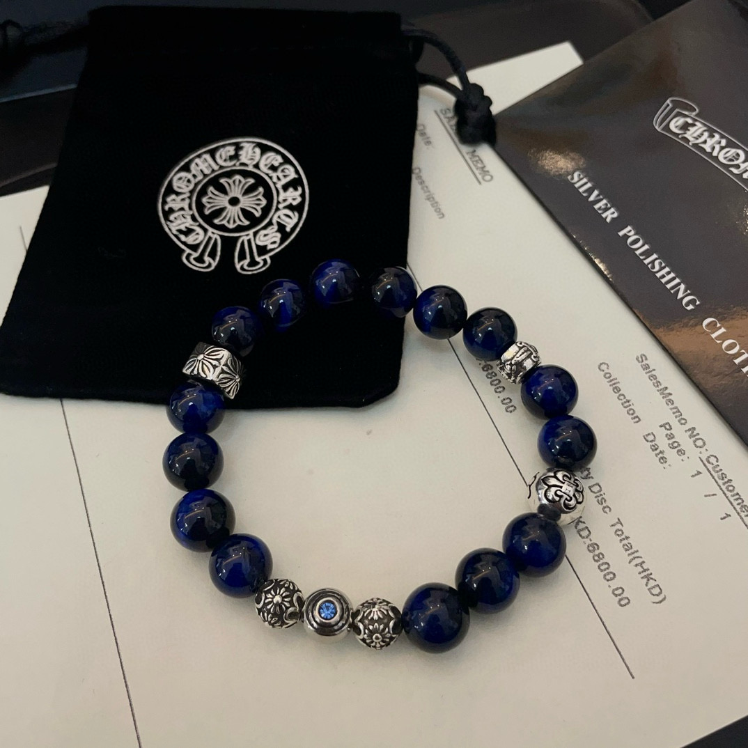  新款【专柜品质】Chrome Hearts克罗心 经典复古多元素青金石手链手串，凹凸造型不同的花纹设计