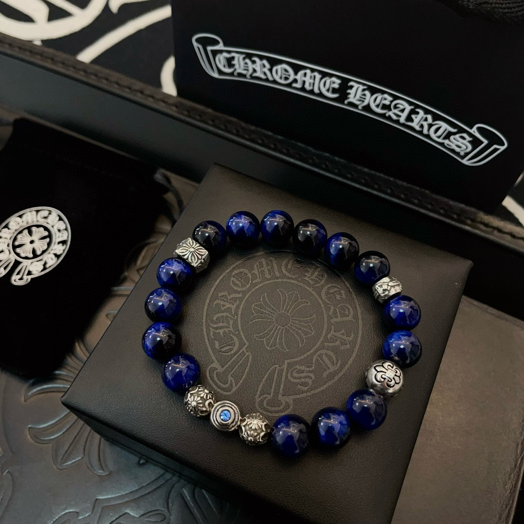  新款【专柜品质】Chrome Hearts克罗心 经典复古多元素青金石手链手串，凹凸造型不同的花纹设计