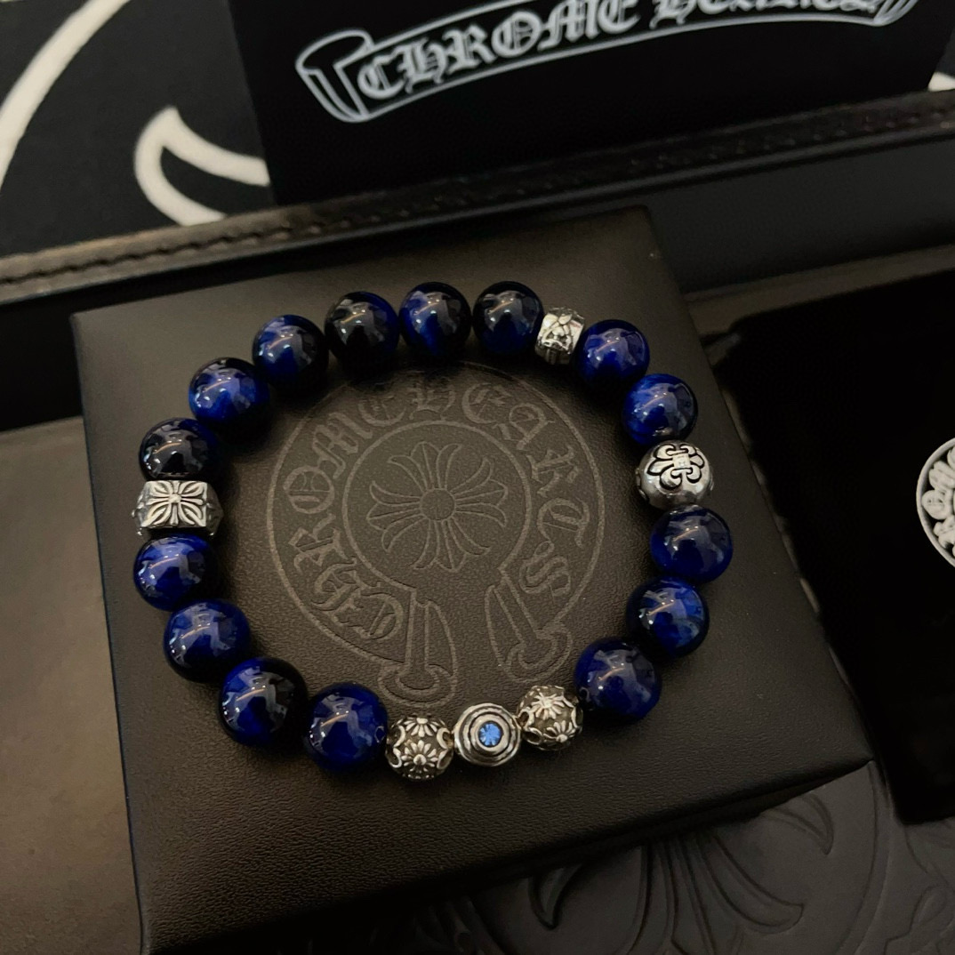  新款【专柜品质】Chrome Hearts克罗心 经典复古多元素青金石手链手串，凹凸造型不同的花纹设计