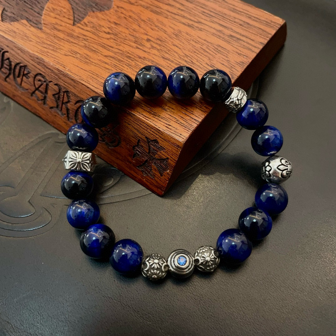  新款【专柜品质】Chrome Hearts克罗心 经典复古多元素青金石手链手串，凹凸造型不同的花纹设计