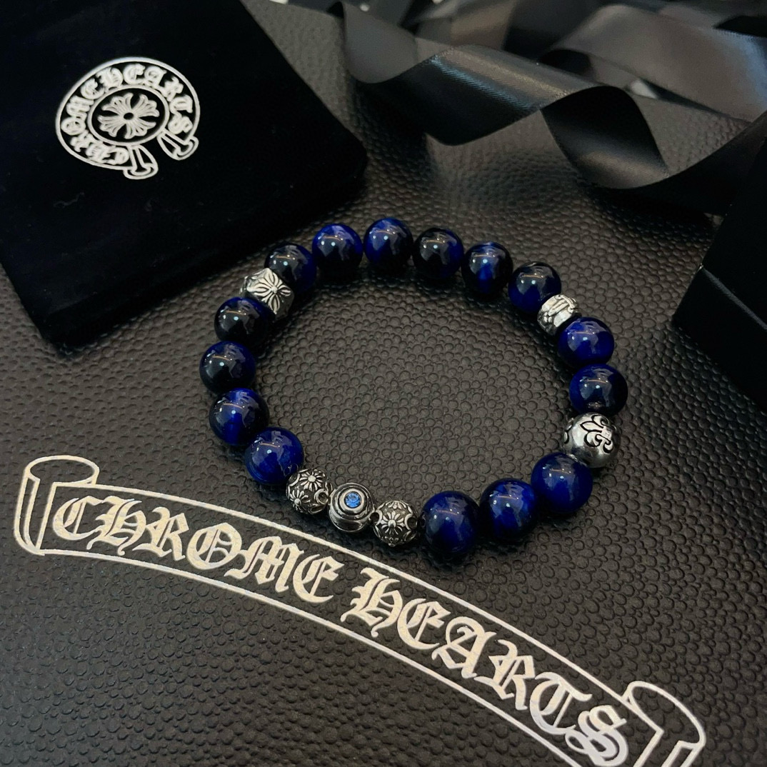  新款【专柜品质】Chrome Hearts克罗心 经典复古多元素青金石手链手串，凹凸造型不同的花纹设计