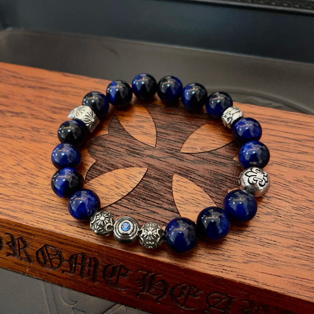  新款【专柜品质】Chrome Hearts克罗心 经典复古多元素青金石手链手串，凹凸造型不同的花纹设计