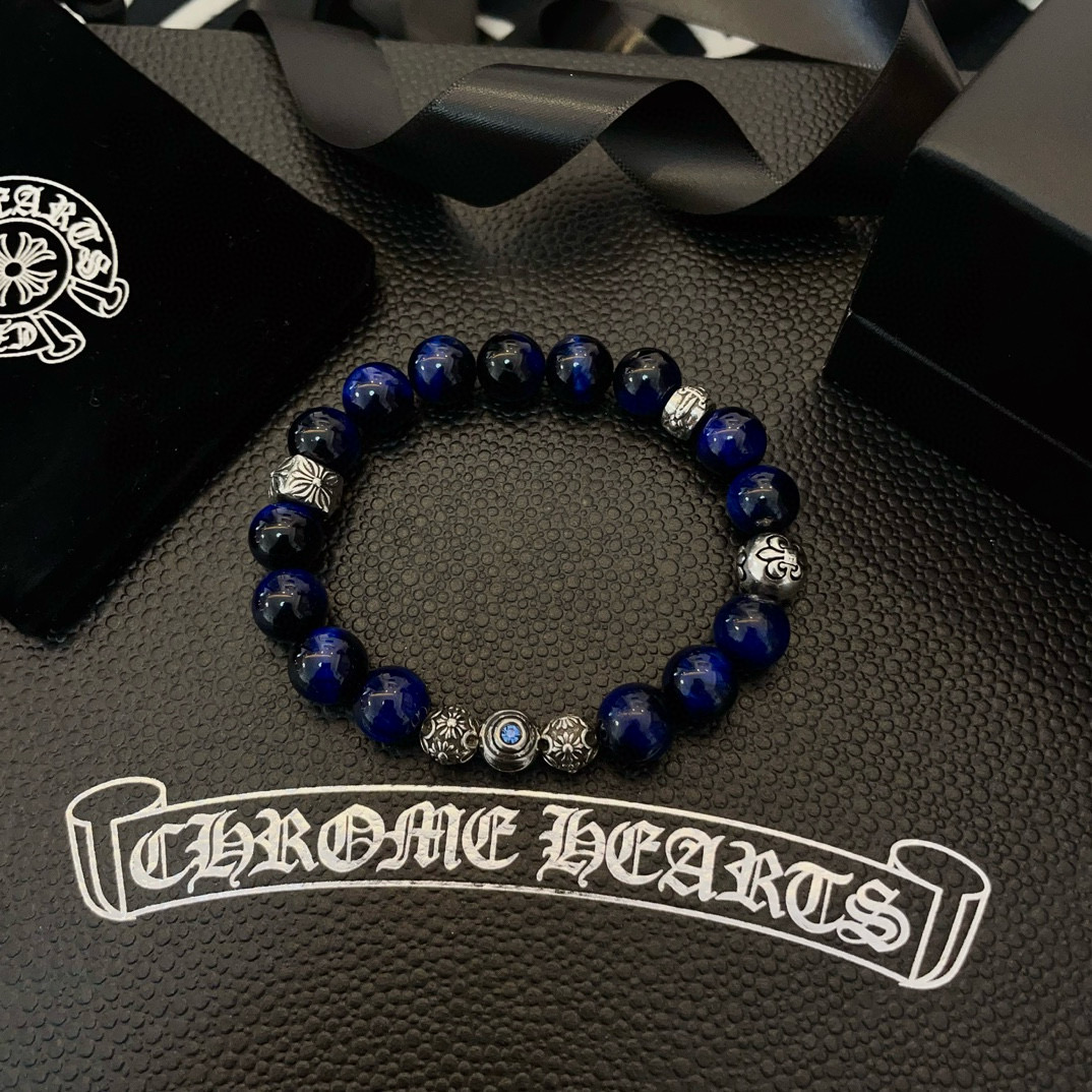  新款【专柜品质】Chrome Hearts克罗心 经典复古多元素青金石手链手串，凹凸造型不同的花纹设计