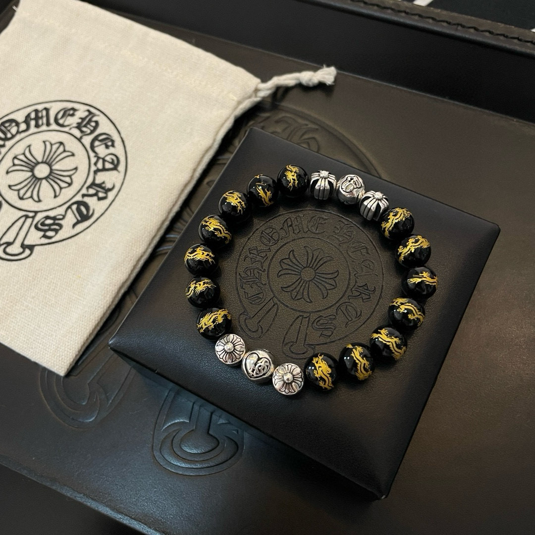  新款【专柜品质】Chrome Hearts克罗心 经典复古多元素 虎眼石手链 凹凸造型不同的花纹设计风
