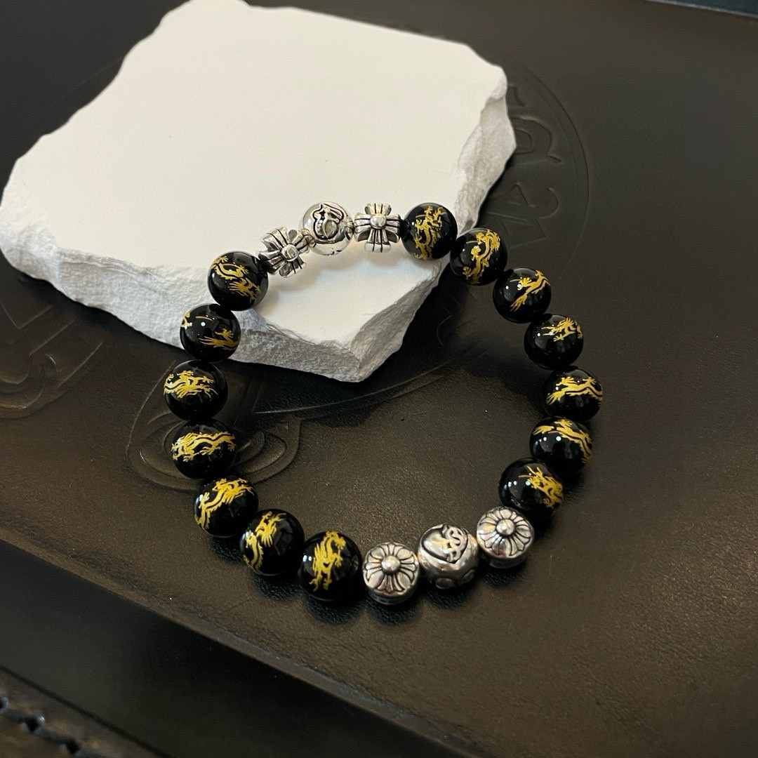  新款【专柜品质】Chrome Hearts克罗心 经典复古多元素 虎眼石手链 凹凸造型不同的花纹设计风