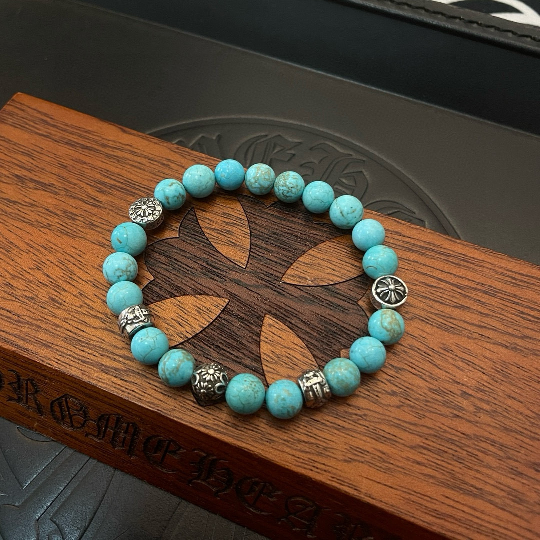  新款【专柜品质】Chrome Hearts克罗心 经典复古多元素蓝松石手串手链 ，快手/ins/小红书