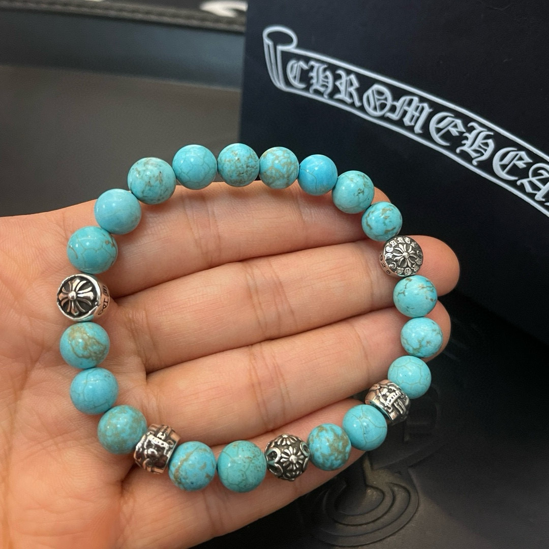  新款【专柜品质】Chrome Hearts克罗心 经典复古多元素蓝松石手串手链 ，快手/ins/小红书