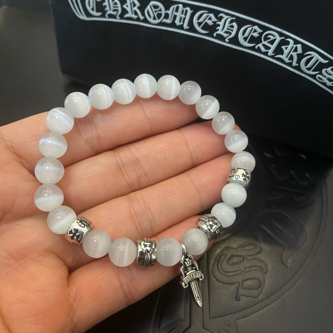  新款【专柜品质】Chrome Hearts克罗心 经典复古多元素白猫眼石手串手链 ，快手/ins/小红