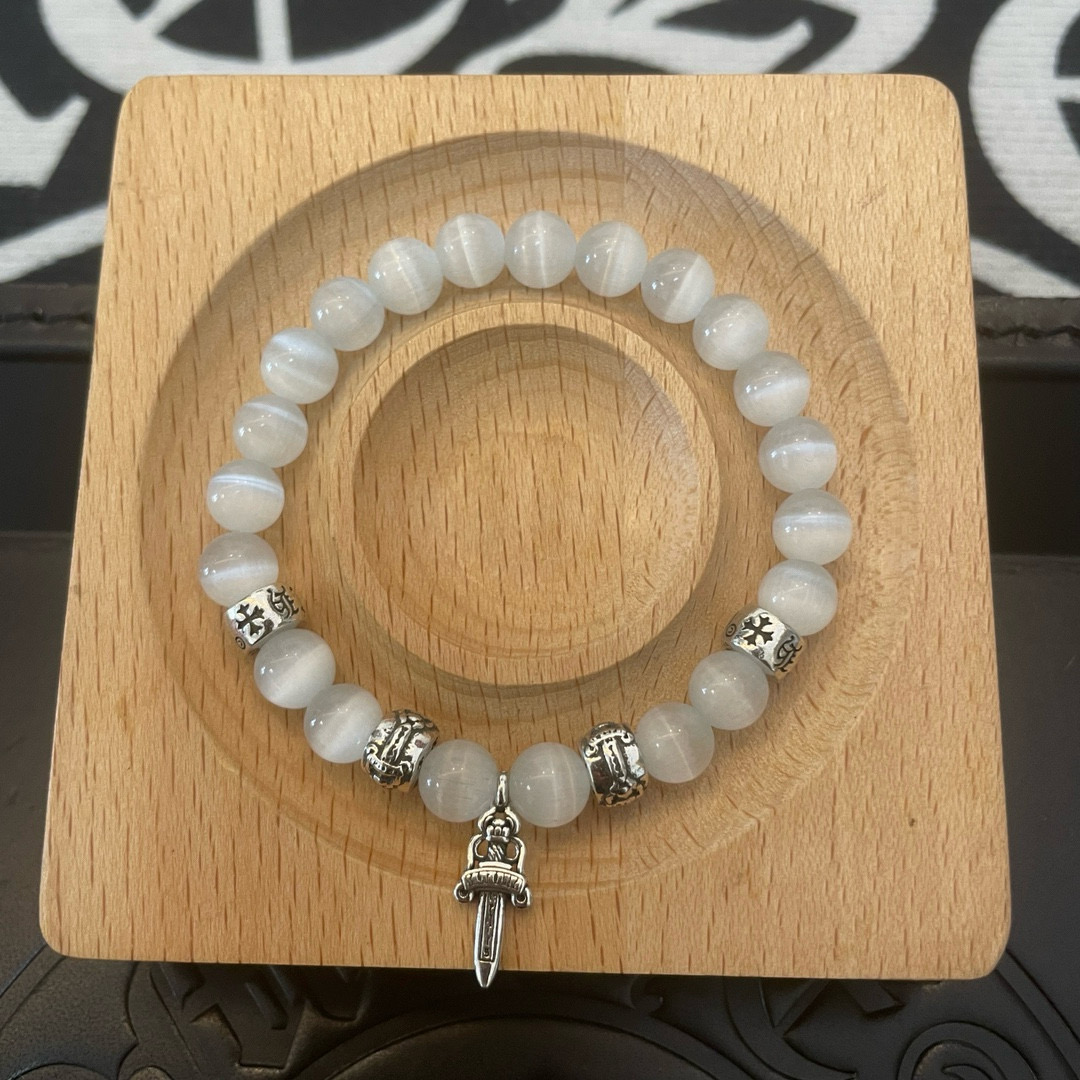  新款【专柜品质】Chrome Hearts克罗心 经典复古多元素白猫眼石手串手链 ，快手/ins/小红