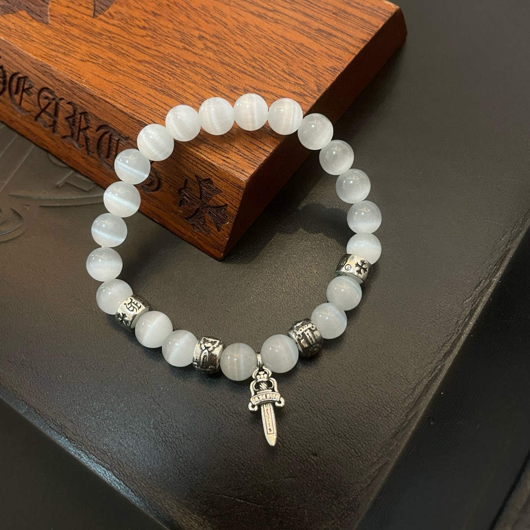  新款【专柜品质】Chrome Hearts克罗心 经典复古多元素白猫眼石手串手链 ，快手/ins/小红