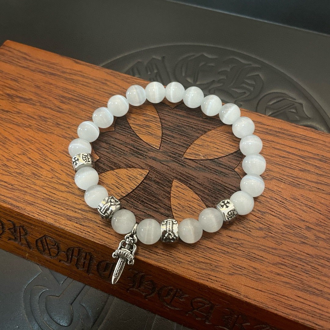  新款【专柜品质】Chrome Hearts克罗心 经典复古多元素白猫眼石手串手链 ，快手/ins/小红
