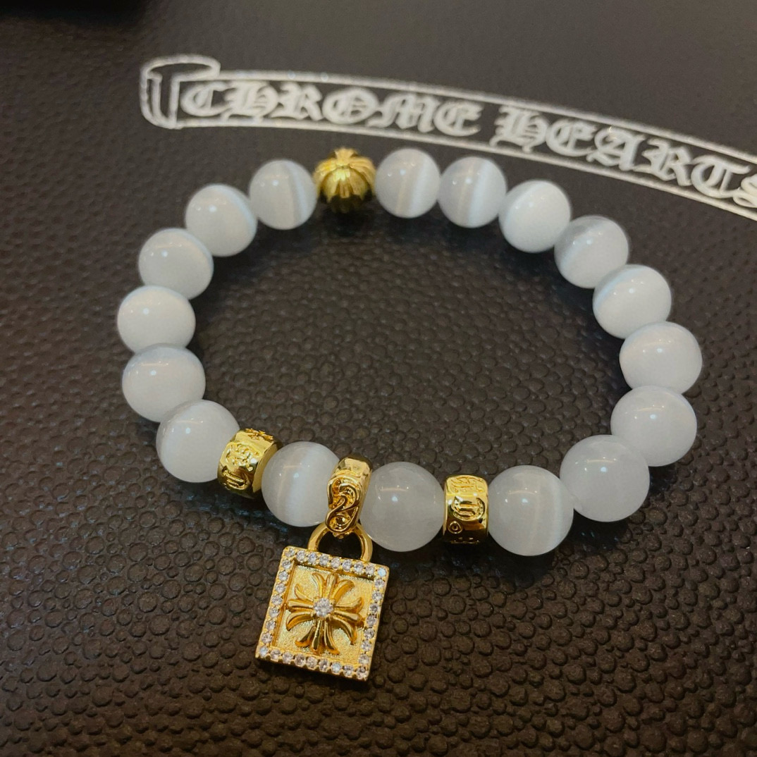  新款【专柜品质】Chrome Hearts克罗心 经典复古多元素猫眼石手链手串，凹凸造型不同的花纹设计