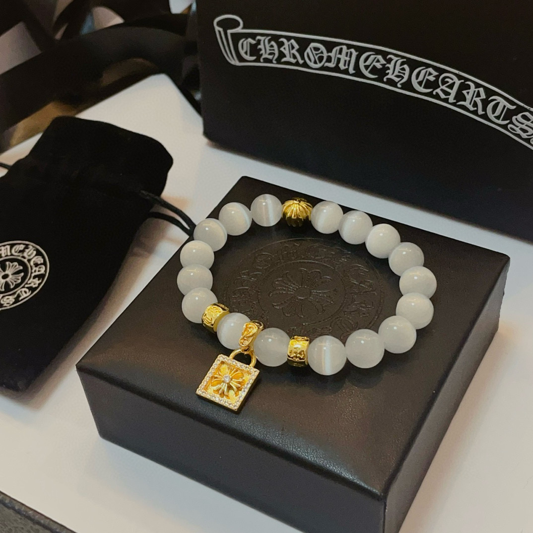  新款【专柜品质】Chrome Hearts克罗心 经典复古多元素猫眼石手链手串，凹凸造型不同的花纹设计