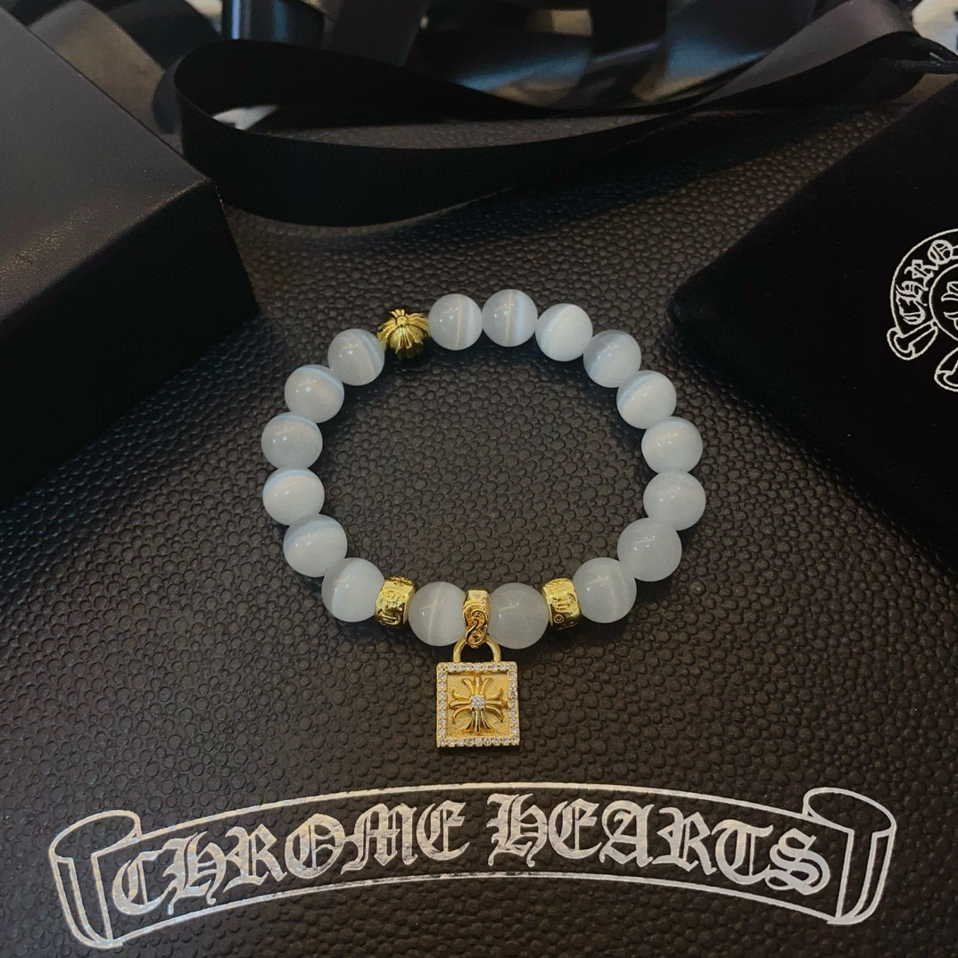  新款【专柜品质】Chrome Hearts克罗心 经典复古多元素猫眼石手链手串，凹凸造型不同的花纹设计