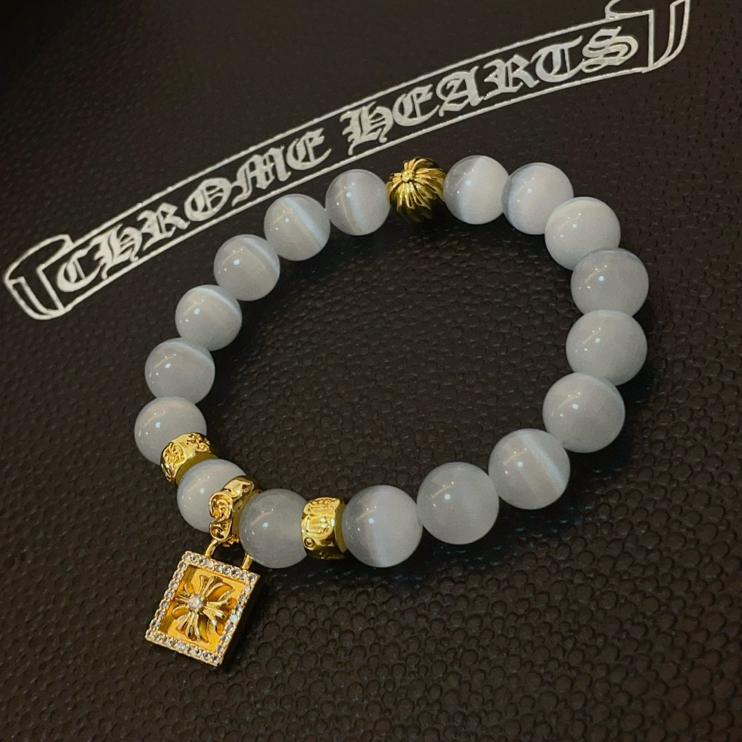  新款【专柜品质】Chrome Hearts克罗心 经典复古多元素猫眼石手链手串，凹凸造型不同的花纹设计