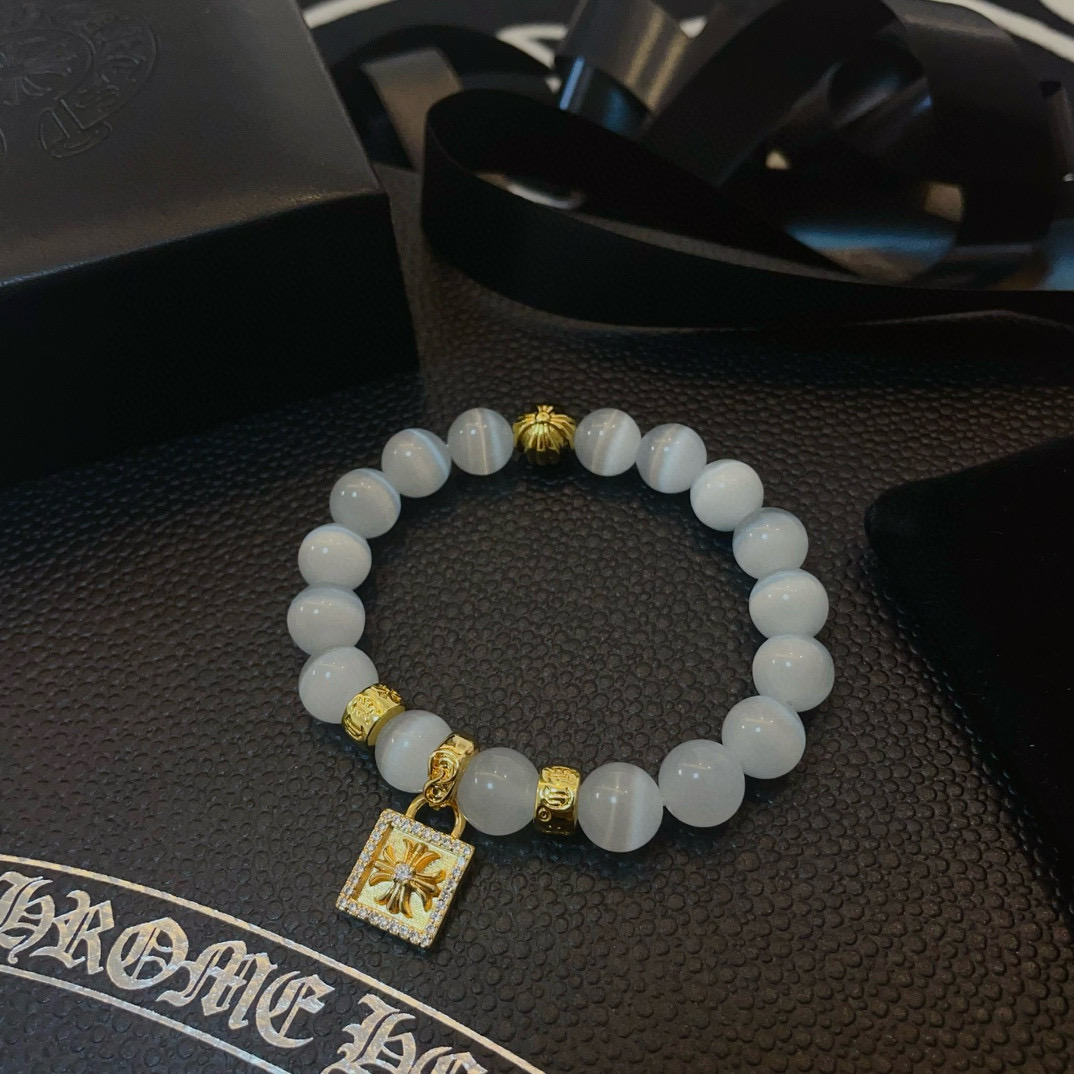  新款【专柜品质】Chrome Hearts克罗心 经典复古多元素猫眼石手链手串，凹凸造型不同的花纹设计