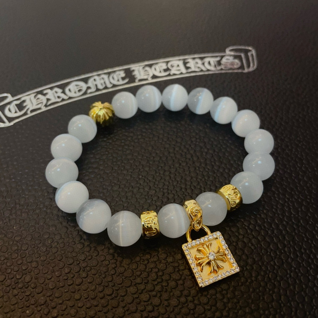  新款【专柜品质】Chrome Hearts克罗心 经典复古多元素猫眼石手链手串，凹凸造型不同的花纹设计