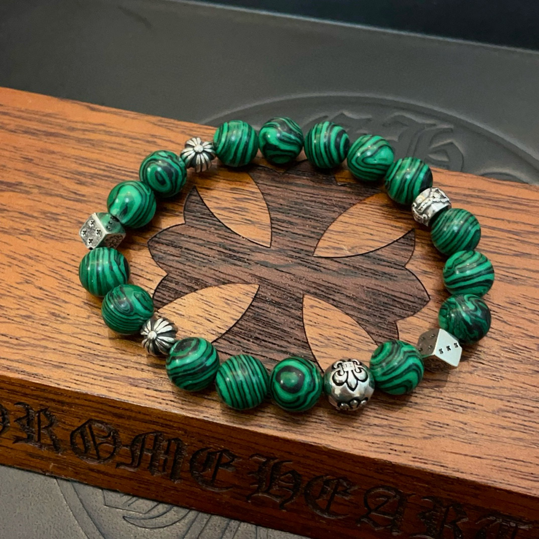  新款【专柜品质】Chrome Hearts克罗心 经典复古多元素孔雀石手串手链 ，快手/ins/小红书