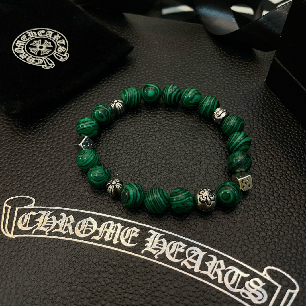  新款【专柜品质】Chrome Hearts克罗心 经典复古多元素孔雀石手串手链 ，快手/ins/小红书