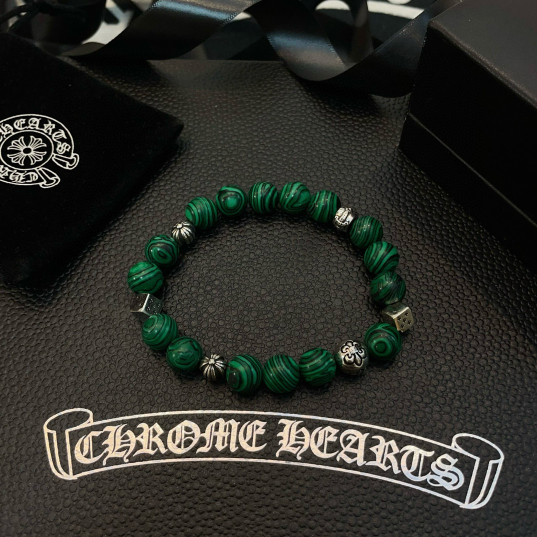  新款【专柜品质】Chrome Hearts克罗心 经典复古多元素孔雀石手串手链 ，快手/ins/小红书