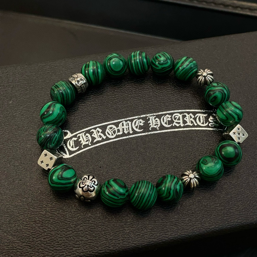  新款【专柜品质】Chrome Hearts克罗心 经典复古多元素孔雀石手串手链 ，快手/ins/小红书