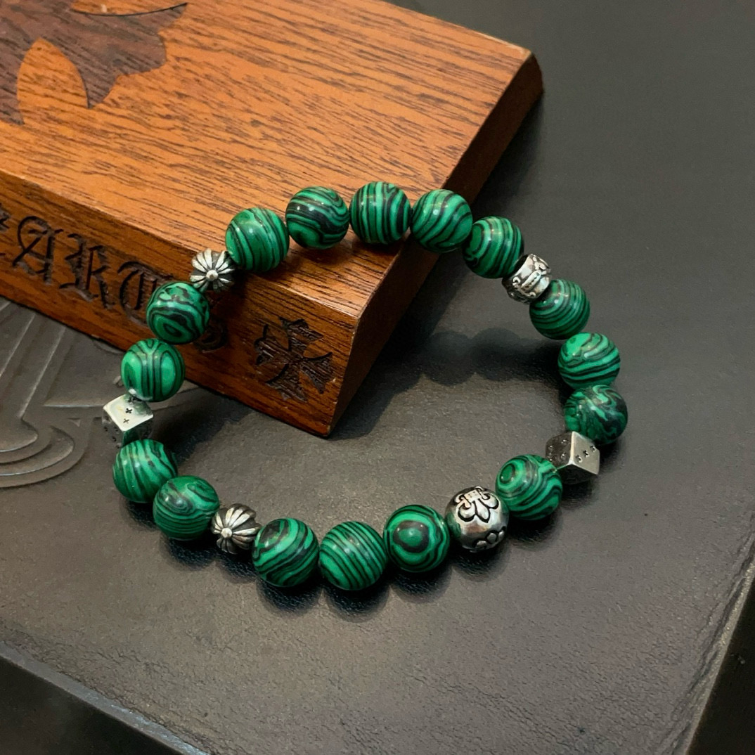  新款【专柜品质】Chrome Hearts克罗心 经典复古多元素孔雀石手串手链 ，快手/ins/小红书