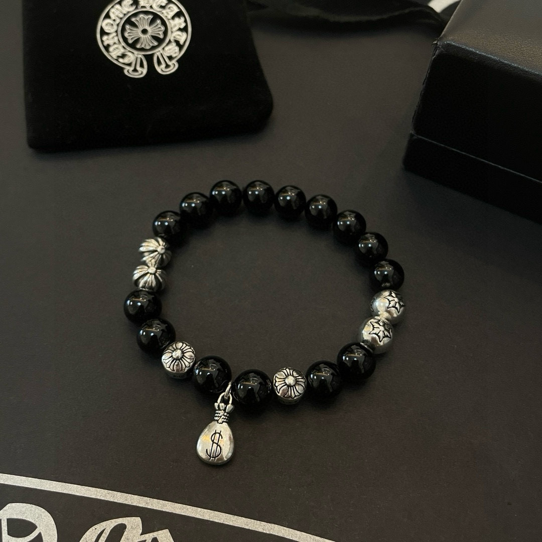  新款【专柜品质】Chrome Hearts克罗心 经典复古多元素 黑玛瑙手链 手串，凹凸造型不同的花纹