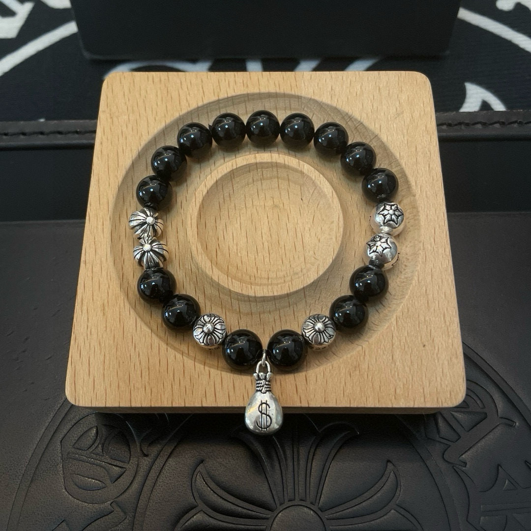  新款【专柜品质】Chrome Hearts克罗心 经典复古多元素 黑玛瑙手链 手串，凹凸造型不同的花纹