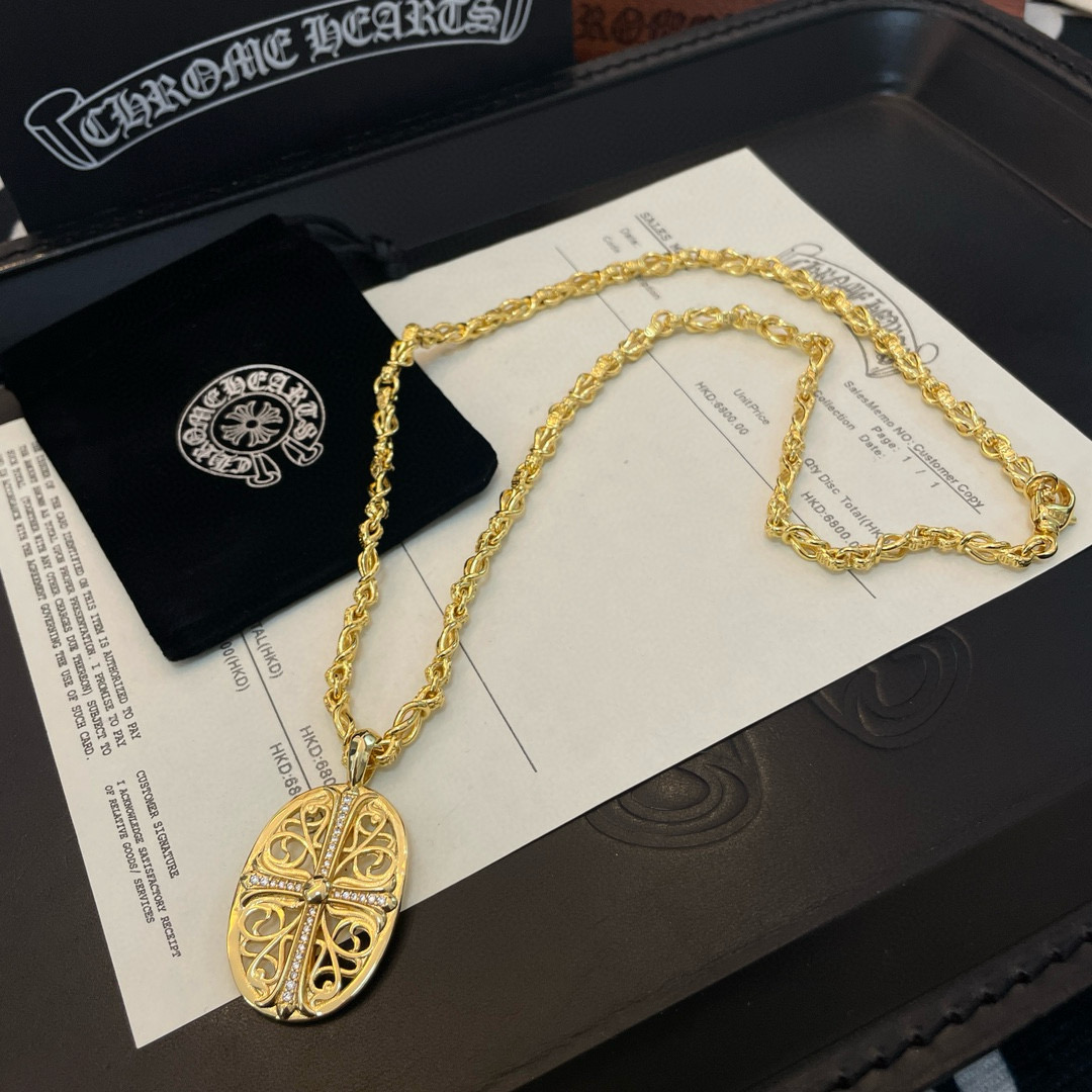 批  抖音/快手/ins/小红书/直播热门 ，新款【专柜品质】Chrome Hearts克罗心黄金色项链