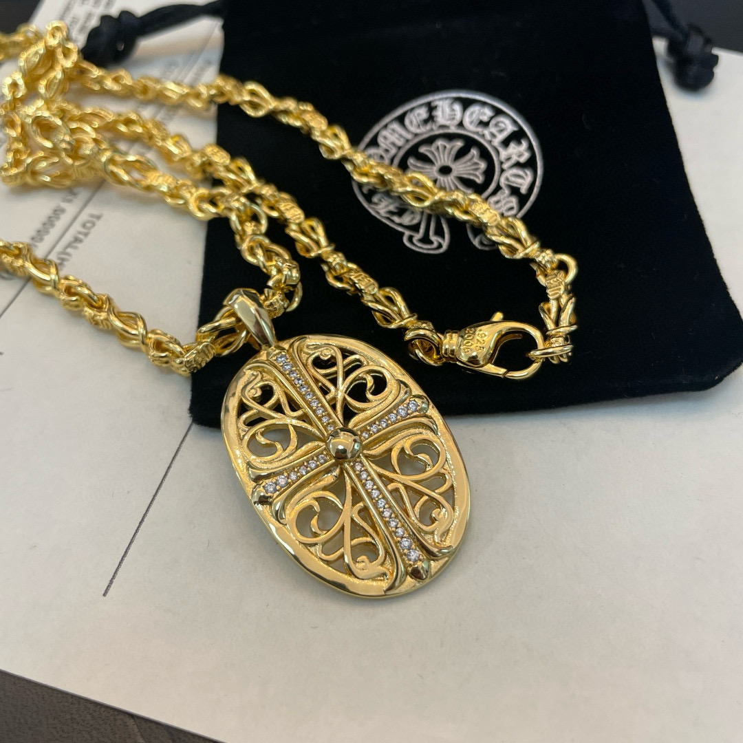 批  抖音/快手/ins/小红书/直播热门 ，新款【专柜品质】Chrome Hearts克罗心黄金色项链