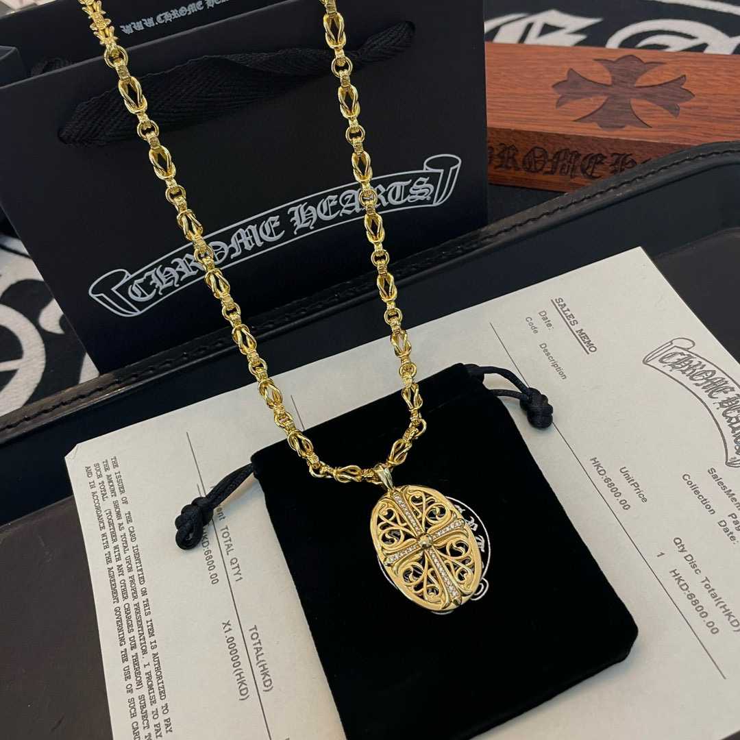 批  抖音/快手/ins/小红书/直播热门 ，新款【专柜品质】Chrome Hearts克罗心黄金色项链