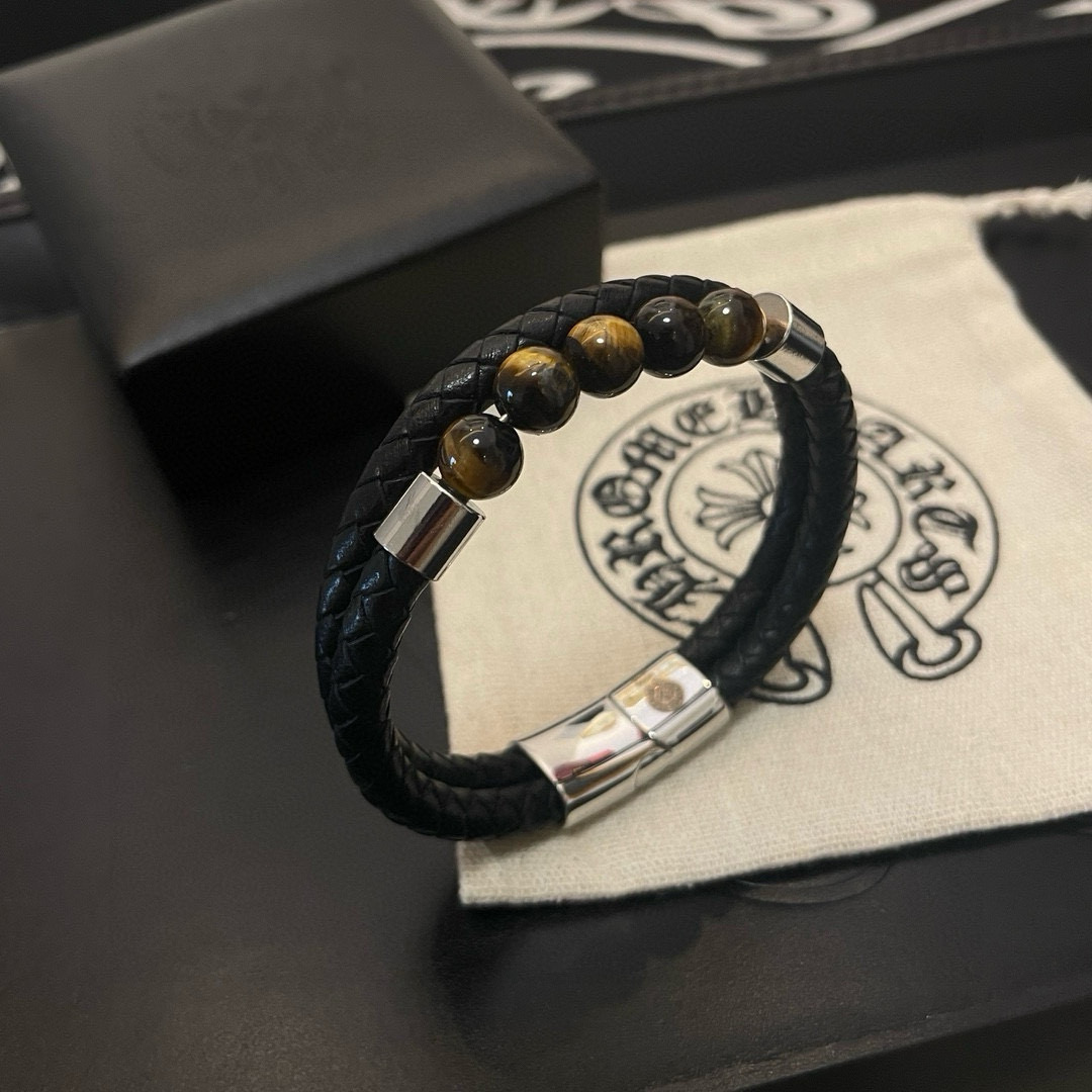 批 新款【专柜品质】Chrome Hearts克罗心 经典黄虎眼珠子*复古多元素手镯 凹凸造型不同的花纹